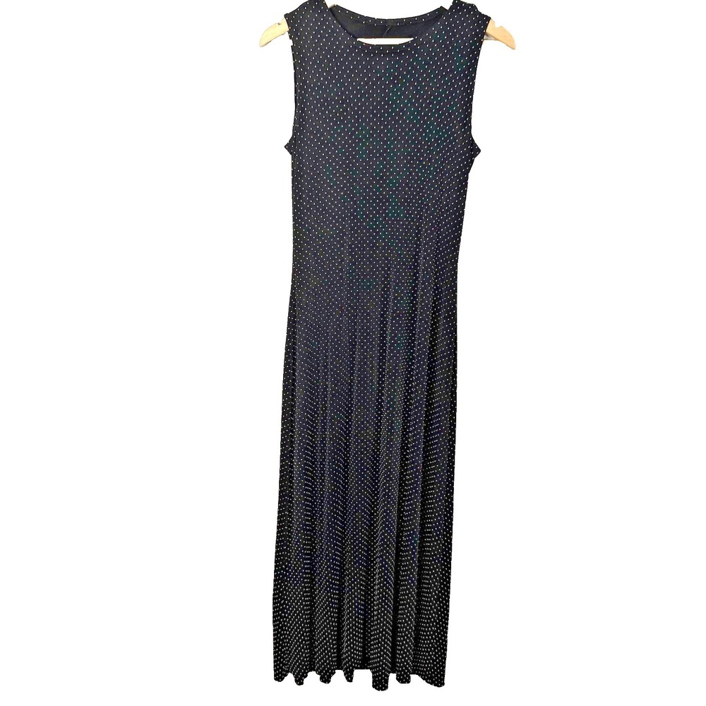 Black Polka Dot Sleeveless Maxi Dress Stretch Minimalist Dark Academia Medium
